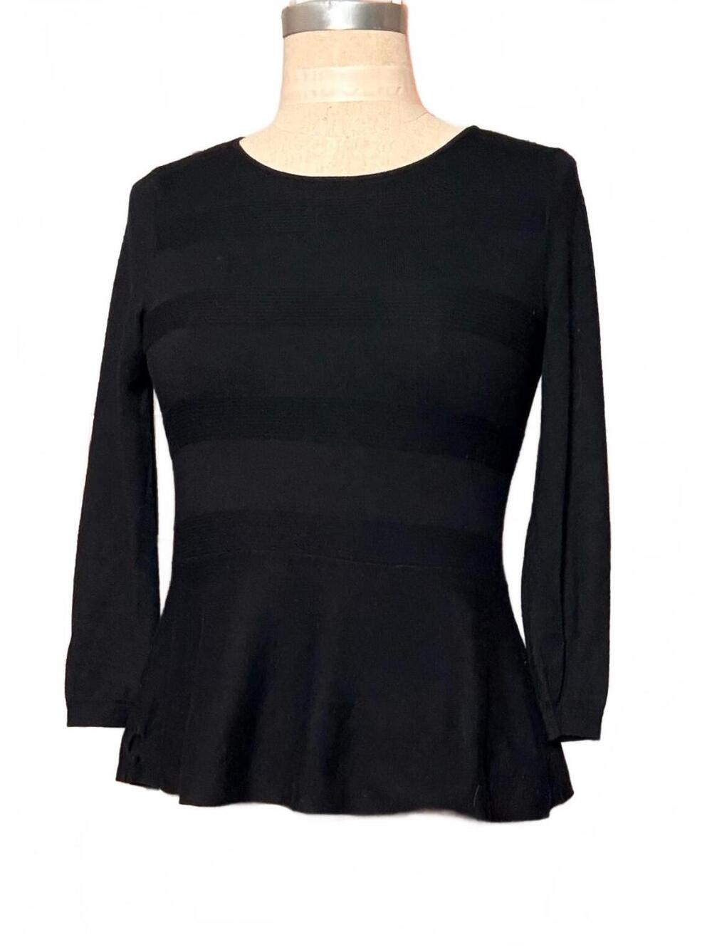 LOFT Black Wool Blend Peplum Sweater Top 3/4 Sleeve Size S